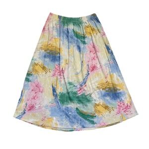 Vintage Abstract Paint Stroke Midi Skirt Artsy Boho Multi L whimsy art teacher